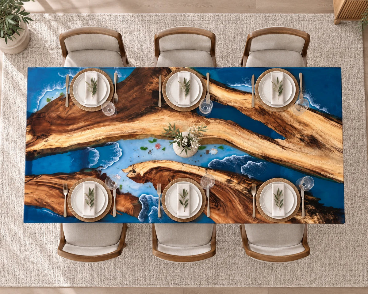 Aurorawoodart Custom Walnut Beach Resin Dining Table DT133