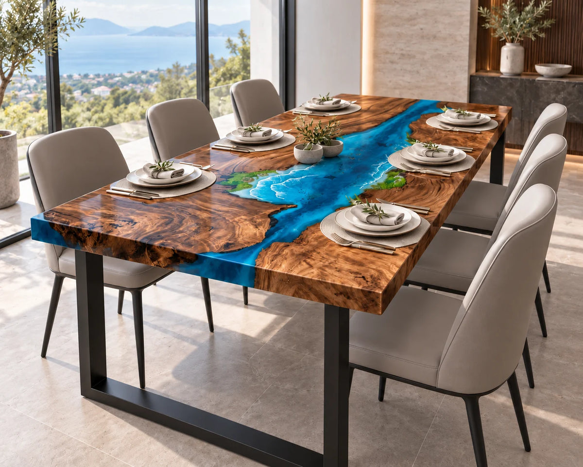 Aurorawoodart Custom Walnut Waves Beach Dining Table DT134