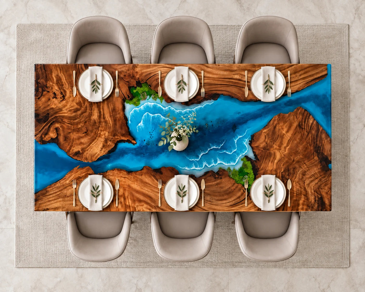 Aurorawoodart Custom Walnut Waves Beach Dining Table DT134