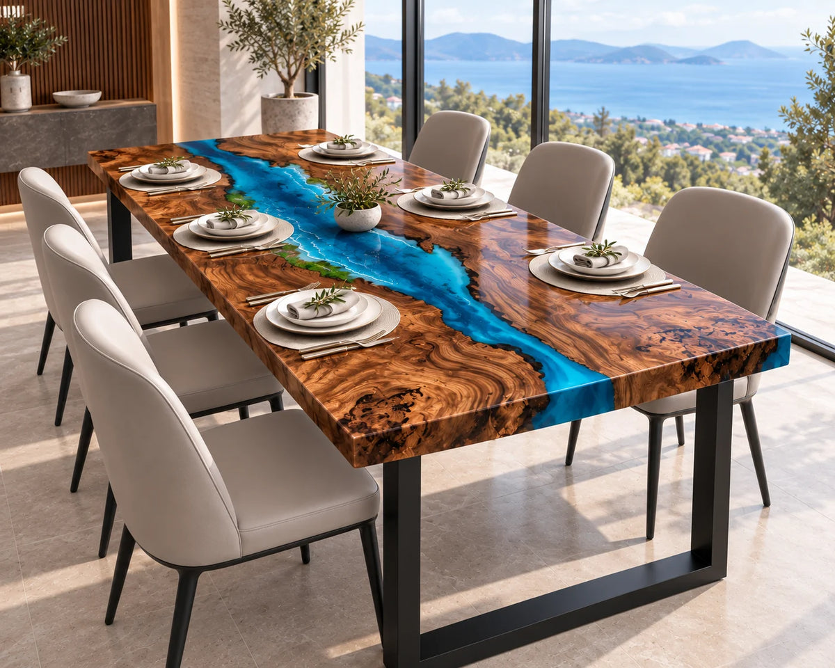 Aurorawoodart Custom Walnut Waves Beach Dining Table DT134