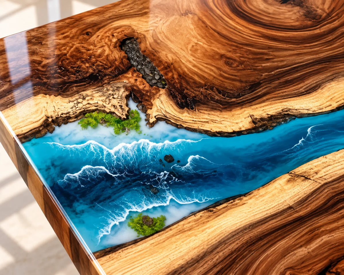 Aurorawoodart Custom Walnut Waves Beach Dining Table DT135