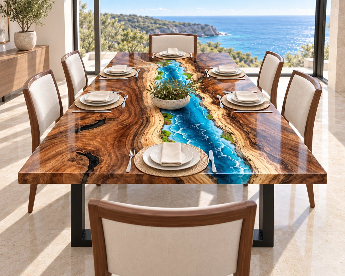 Aurorawoodart Custom Walnut Waves Beach Dining Table DT135