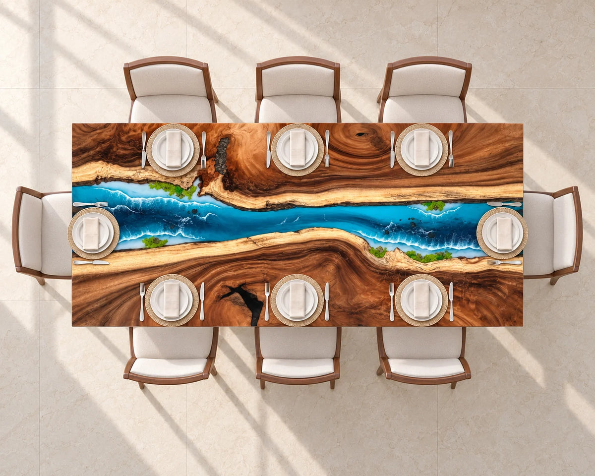 Aurorawoodart Custom Walnut Waves Beach Dining Table DT135