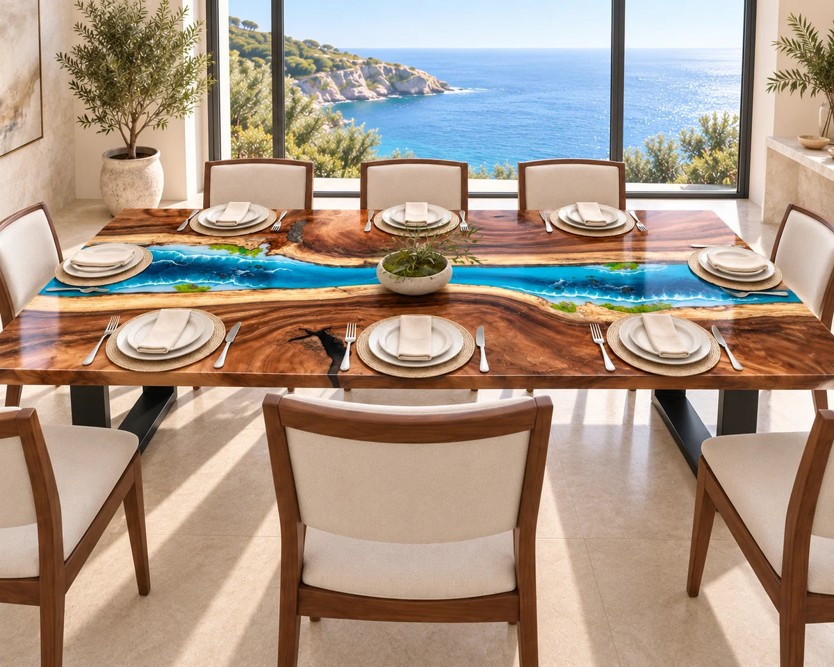 Aurorawoodart Custom Walnut Waves Beach Dining Table DT135