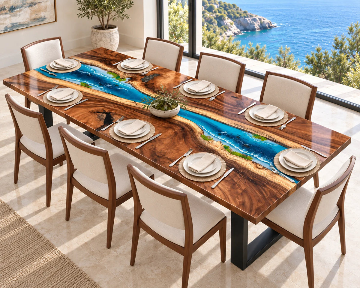 Aurorawoodart Custom Walnut Waves Beach Dining Table DT135
