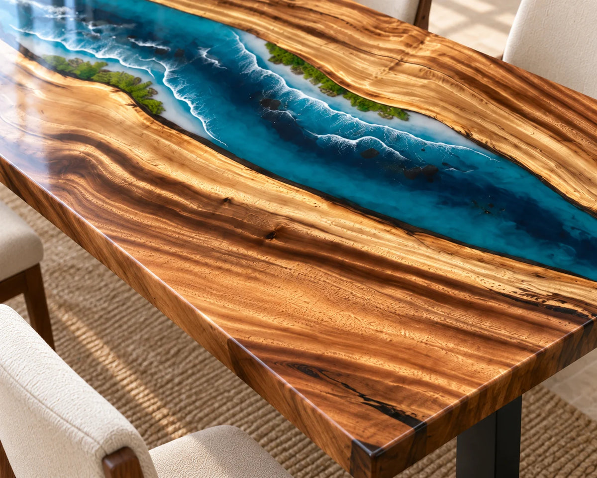 Aurorawoodart Custom Walnut Waves Beach Dining Table DT137