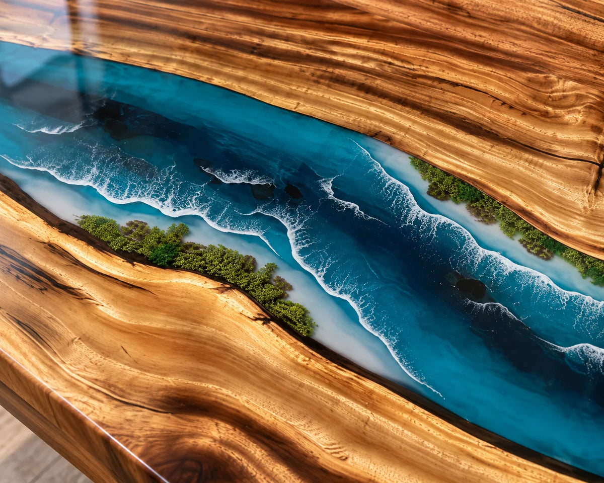 Aurorawoodart Custom Walnut Waves Beach Dining Table DT137