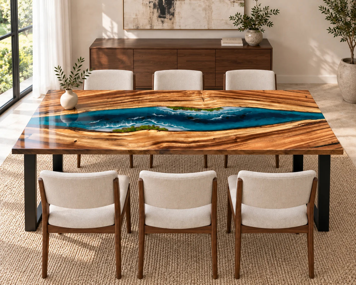 Aurorawoodart Custom Walnut Waves Beach Dining Table DT137