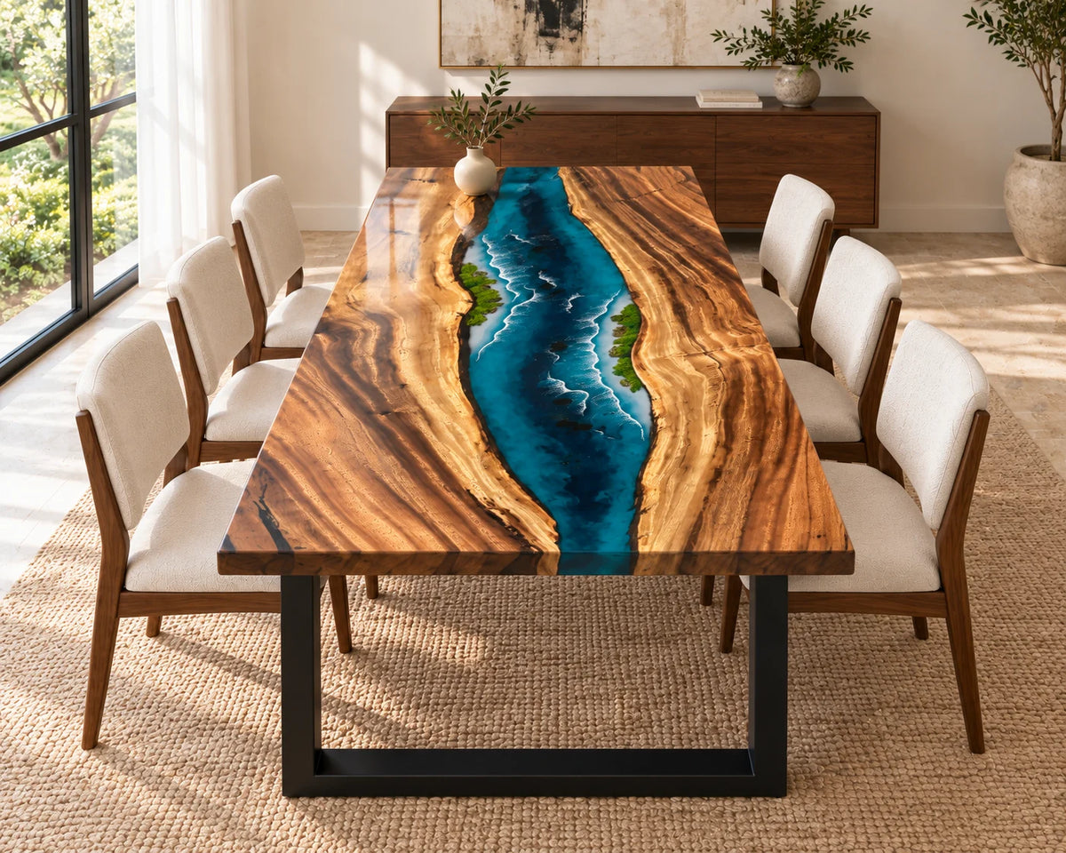 Aurorawoodart Custom Walnut Waves Beach Dining Table DT137