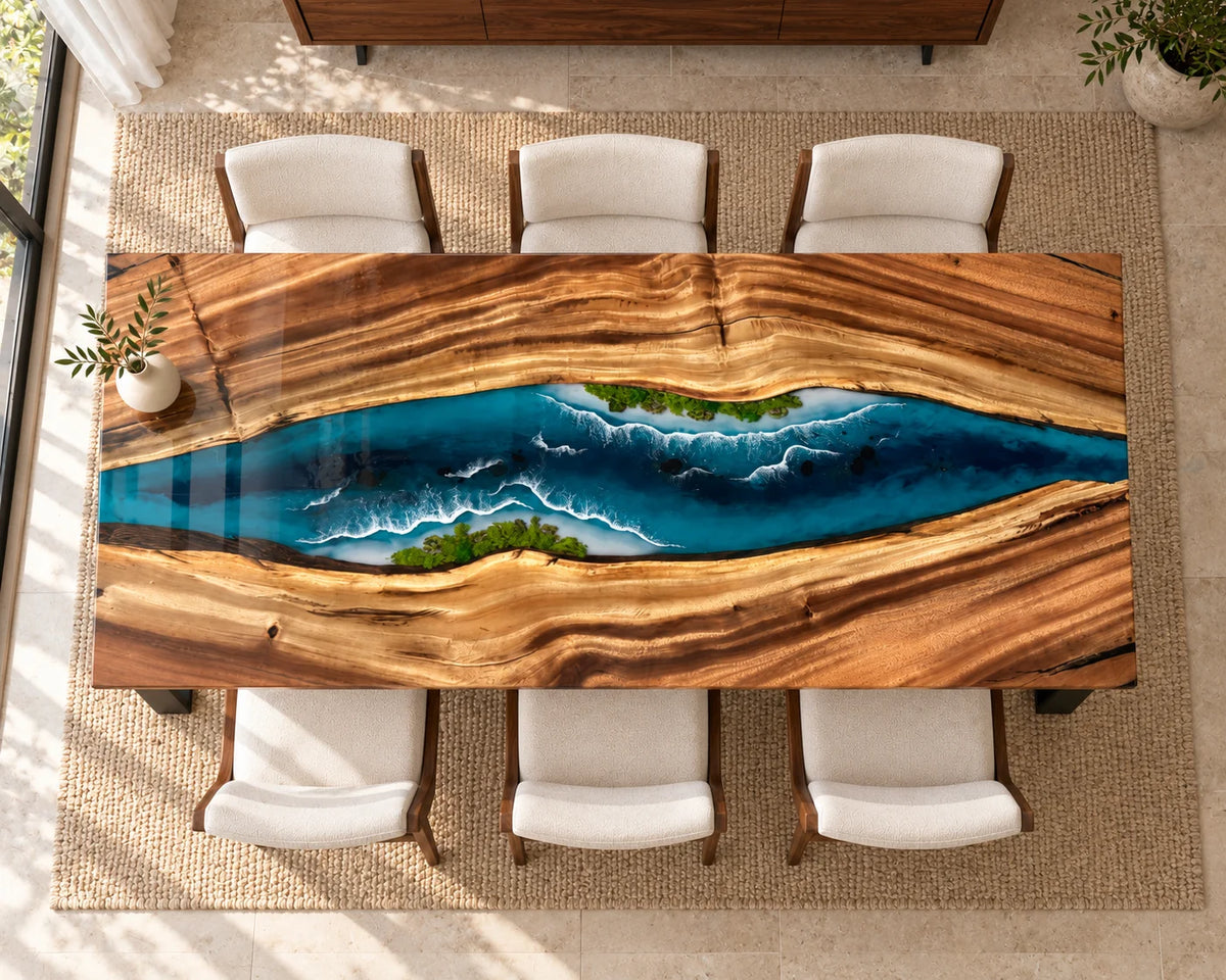 Aurorawoodart Custom Walnut Waves Beach Dining Table DT137