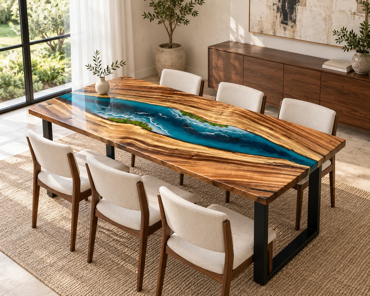 Aurorawoodart Custom Walnut Waves Beach Dining Table DT137