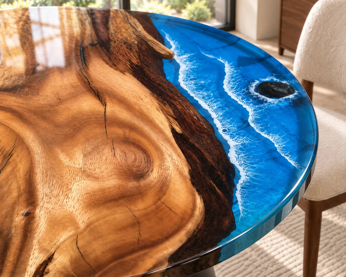 Aurorawoodart Custom Walnut Waves Beach Dining Table DT138