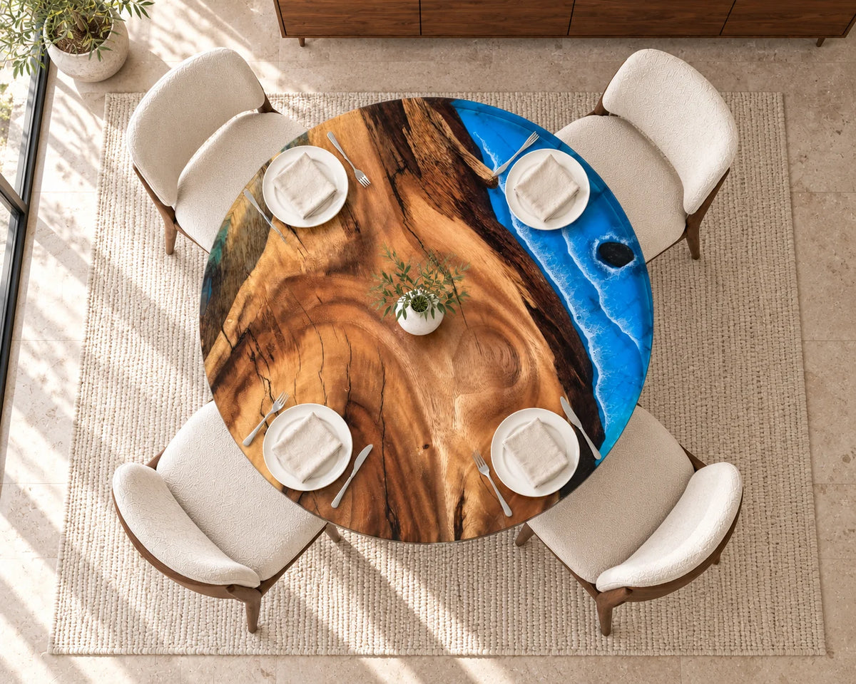 Aurorawoodart Custom Walnut Waves Beach Dining Table DT138