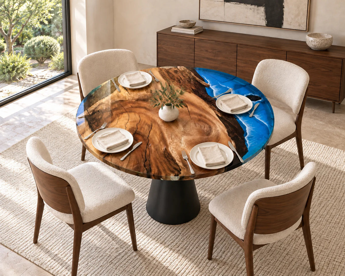 Aurorawoodart Custom Walnut Waves Beach Dining Table DT138