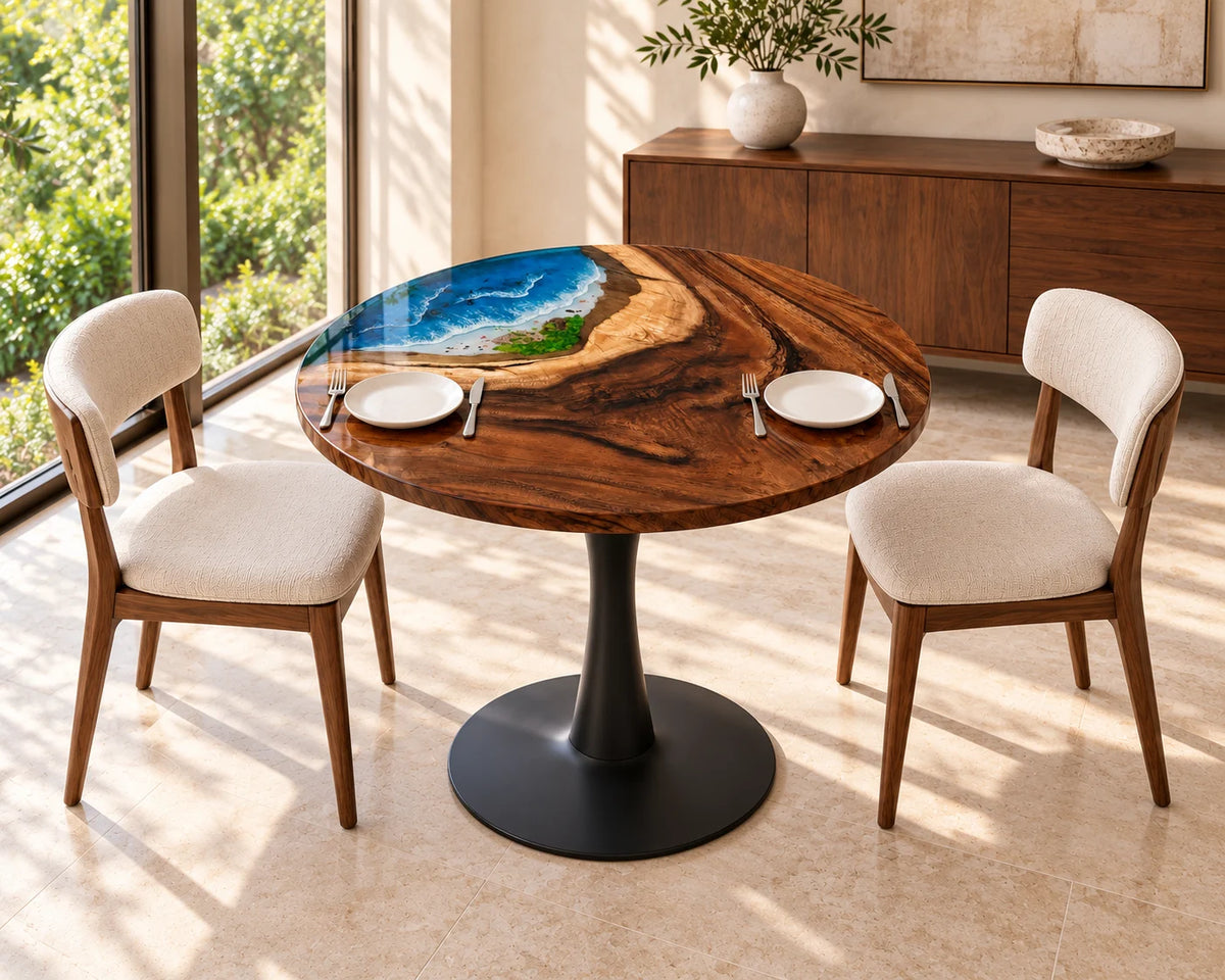 Aurorawoodart Custom Walnut Waves Beach Dining Table DT141