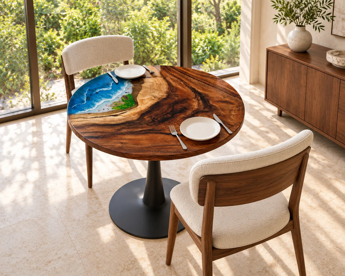 Aurorawoodart Custom Walnut Waves Beach Dining Table DT141