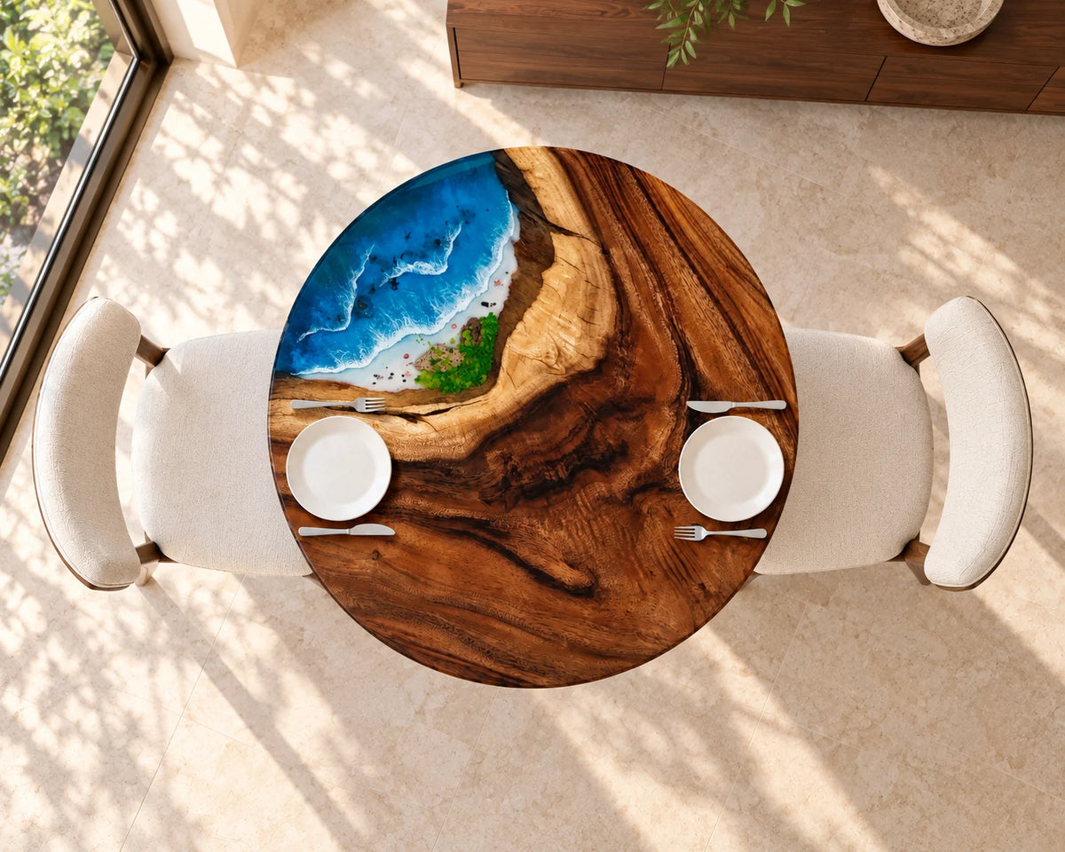 Aurorawoodart Custom Walnut Waves Beach Dining Table DT141
