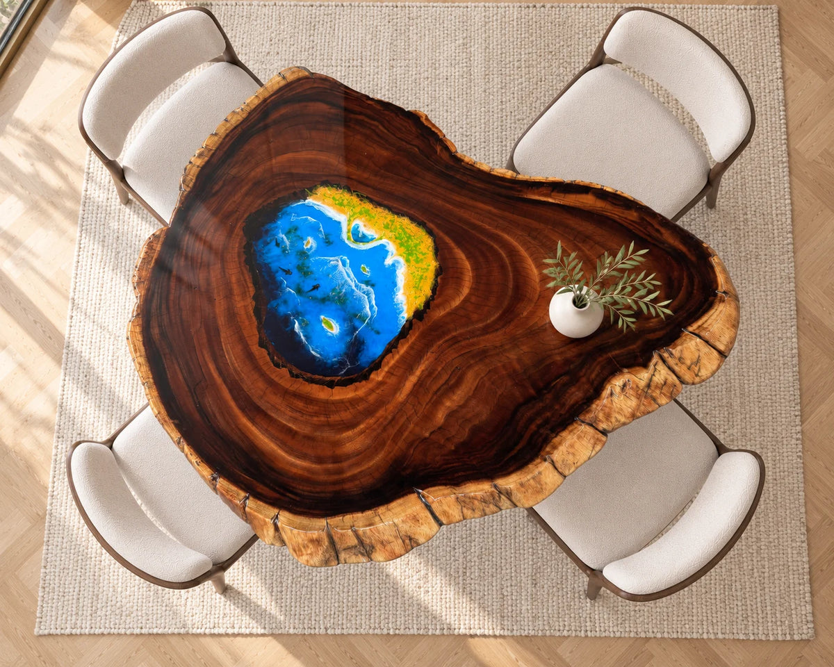 Aurorawoodart Custom Walnut Waves Beach Dining Table DT143