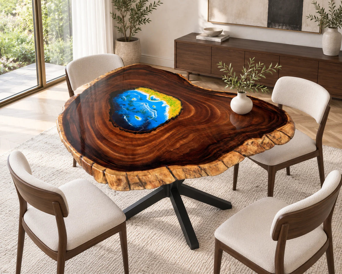 Aurorawoodart Custom Walnut Waves Beach Dining Table DT143