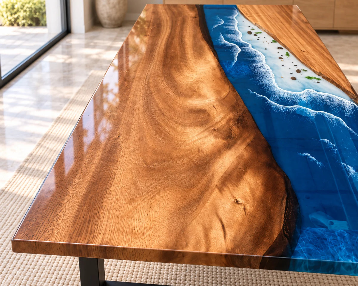 Aurorawoodart Custom Walnut Waves Beach Dining Table DT144