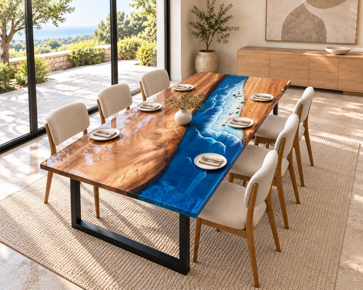 Aurorawoodart Custom Walnut Waves Beach Dining Table DT144