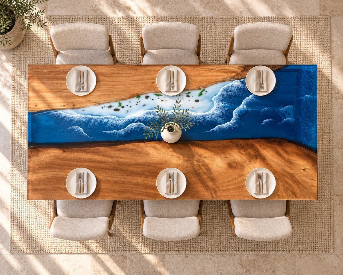 Aurorawoodart Custom Walnut Waves Beach Dining Table DT144