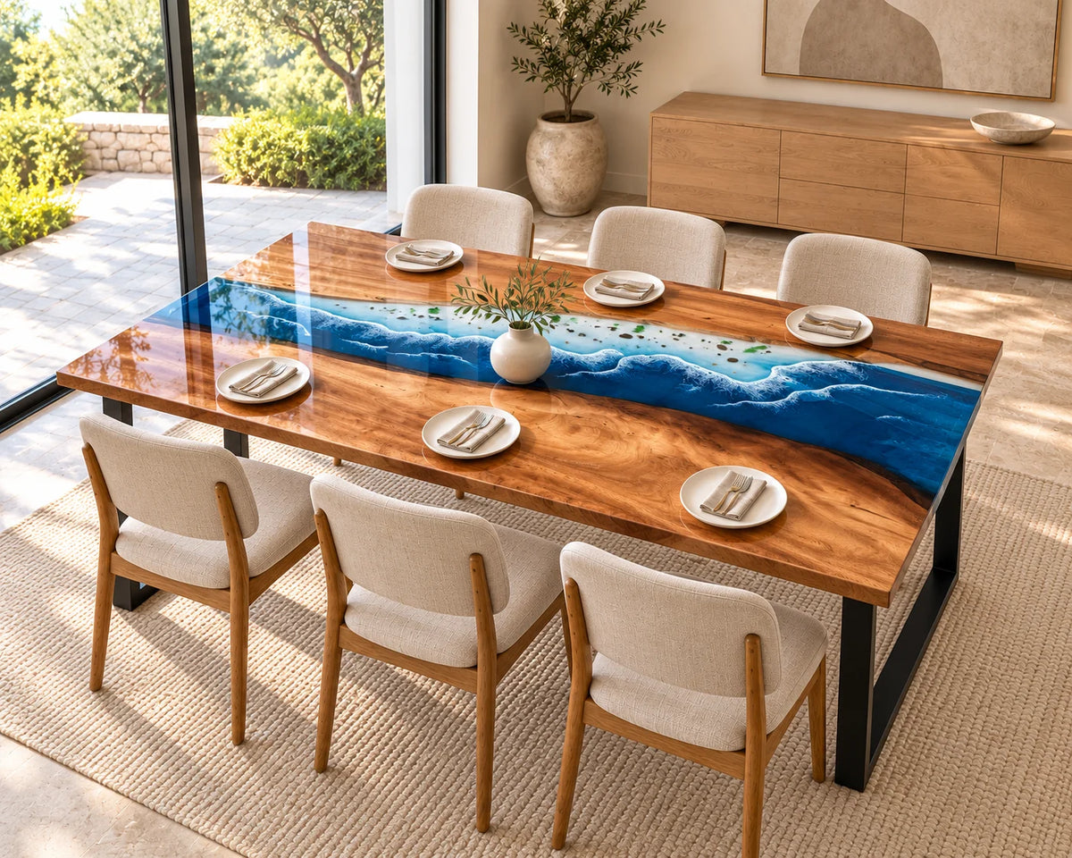 Aurorawoodart Custom Walnut Waves Beach Dining Table DT144