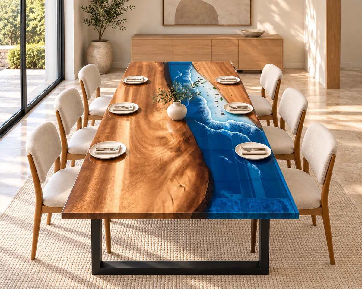 Aurorawoodart Custom Walnut Waves Beach Dining Table DT144