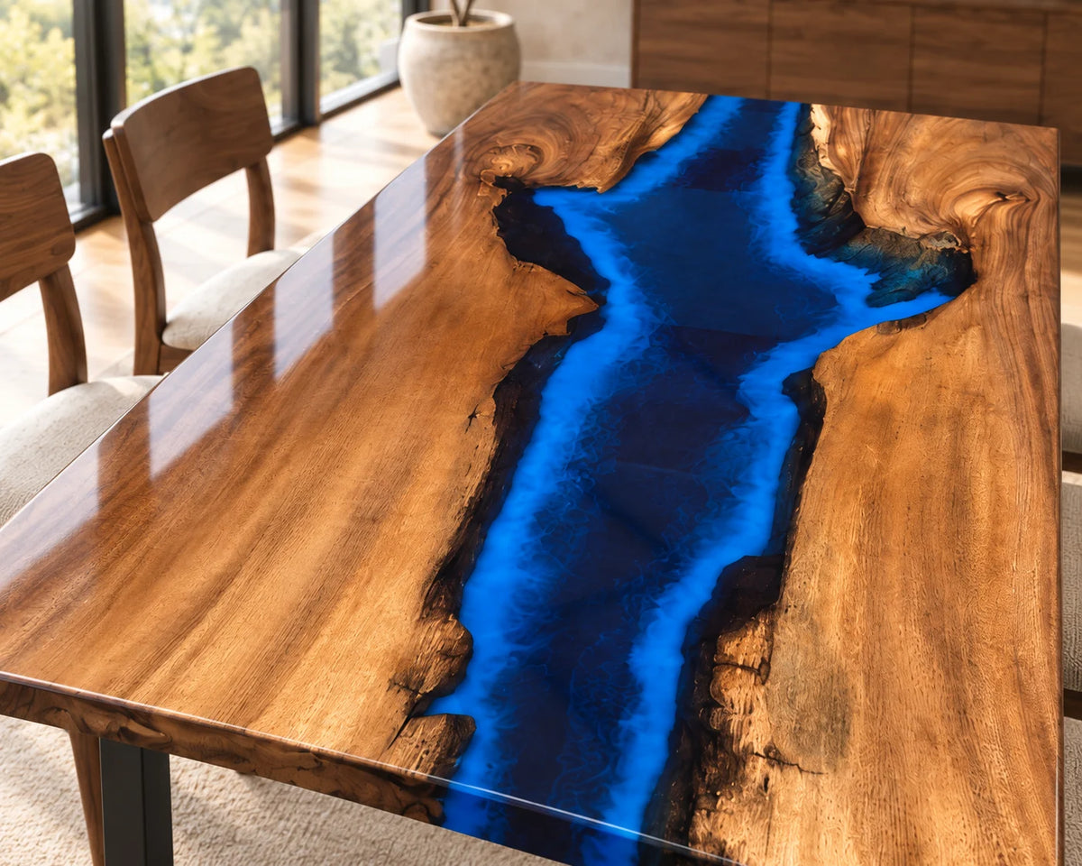 Aurorawoodart Custom Walnut Waves Beach Dining Table DT145