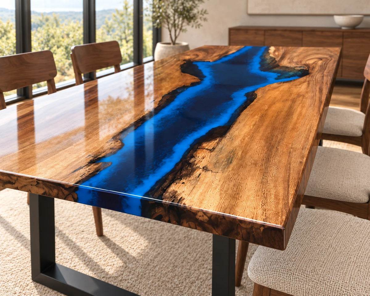 Aurorawoodart Custom Walnut Waves Beach Dining Table DT145