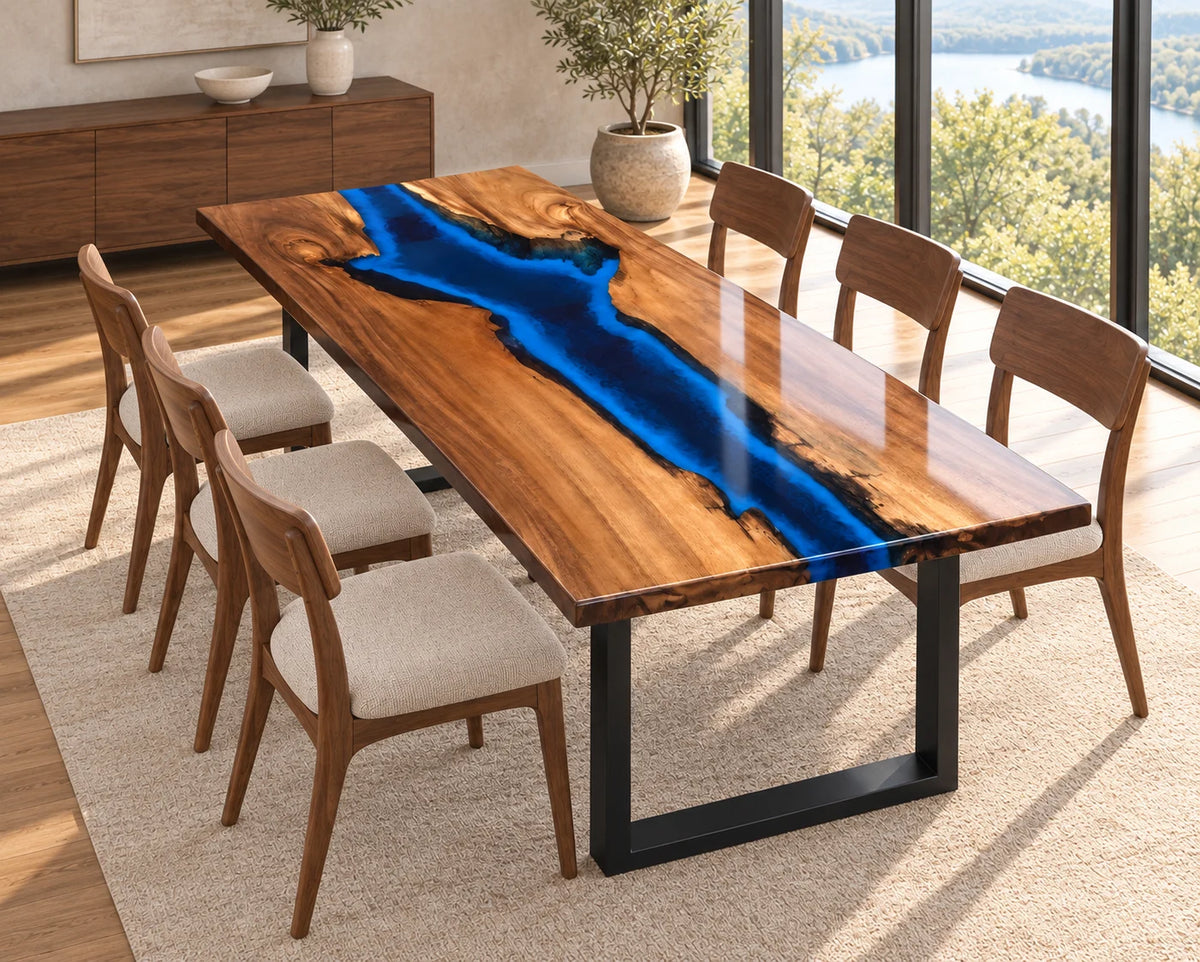 Aurorawoodart Custom Walnut Waves Beach Dining Table DT145