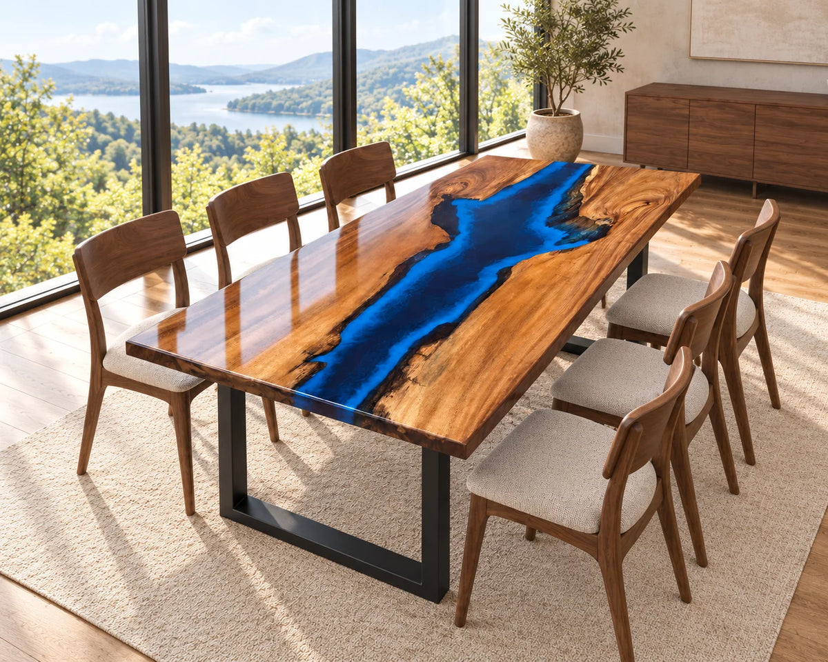 Aurorawoodart Custom Walnut Waves Beach Dining Table DT145