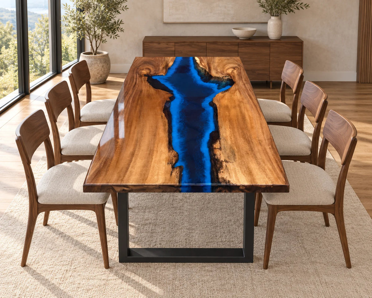 Aurorawoodart Custom Walnut Waves Beach Dining Table DT145