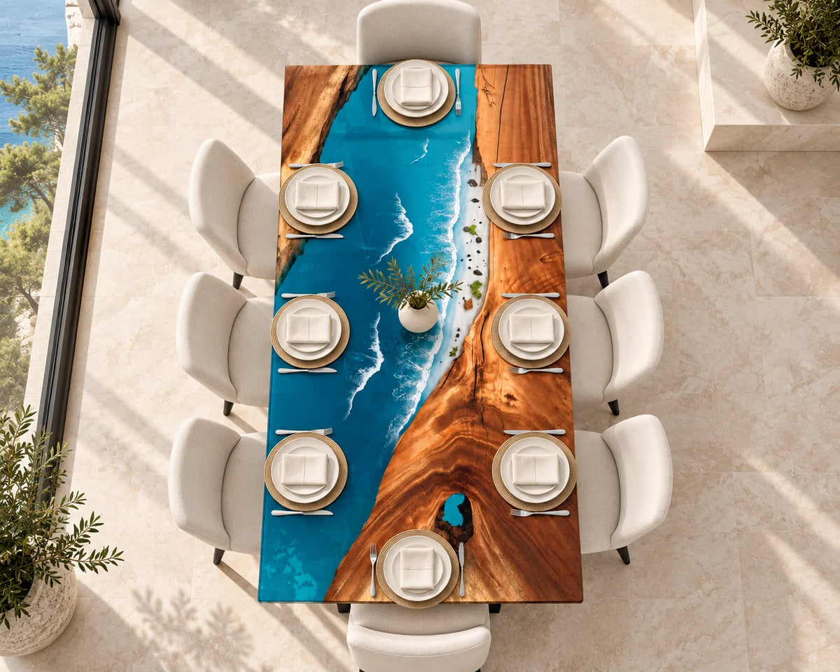 Aurorawoodart Custom Walnut Waves Beach Dining Table DT146