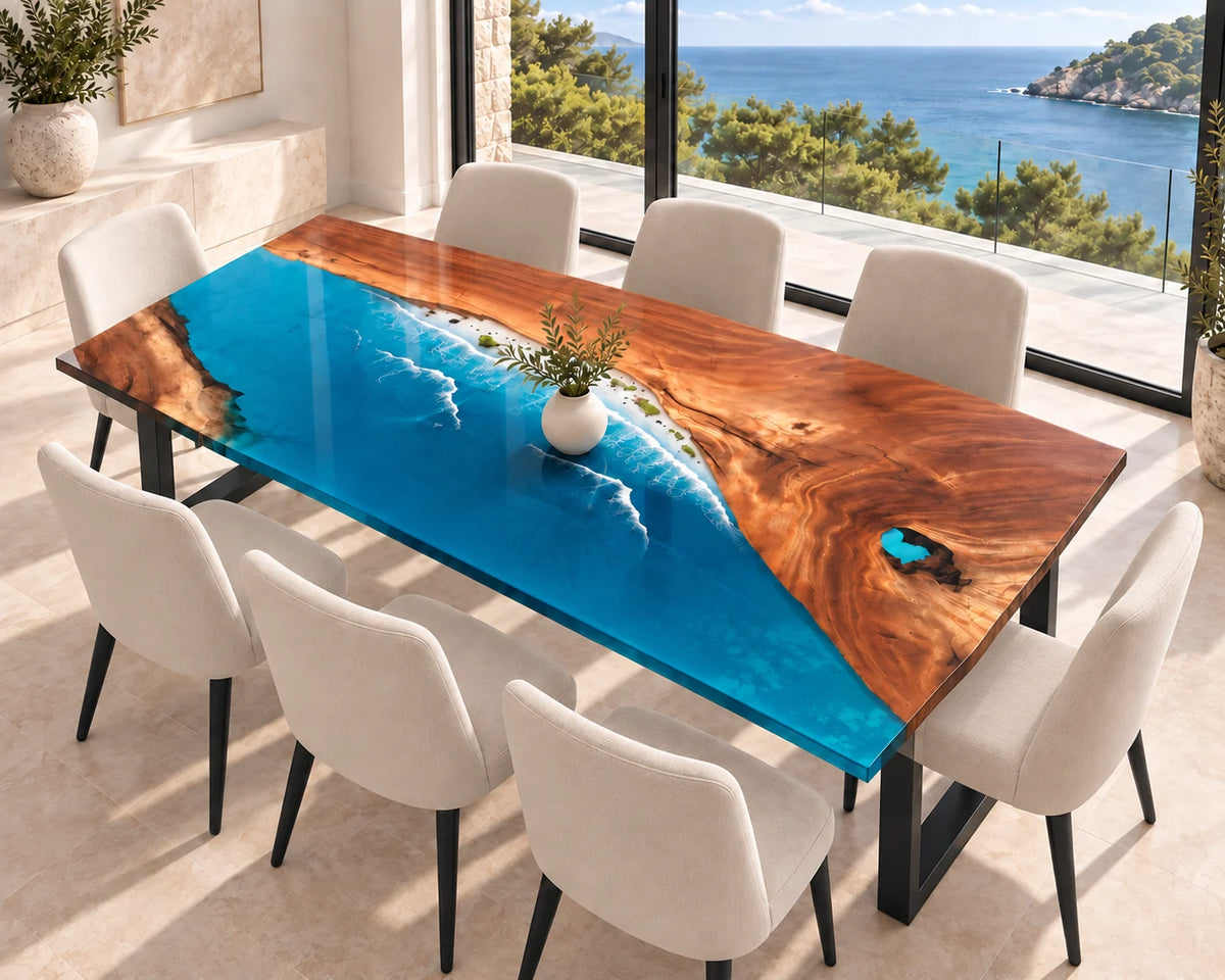 Aurorawoodart Custom Walnut Waves Beach Dining Table DT146