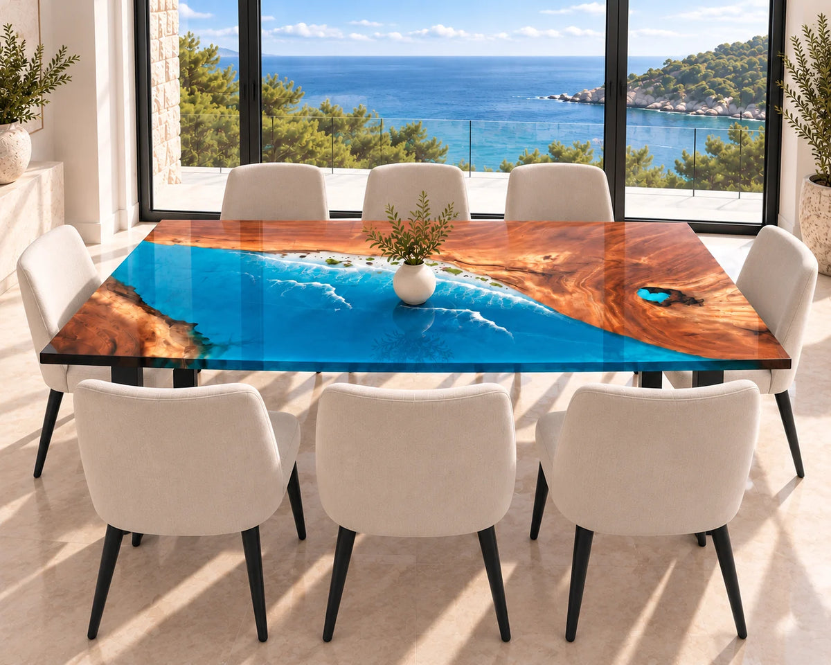 Aurorawoodart Custom Walnut Waves Beach Dining Table DT146