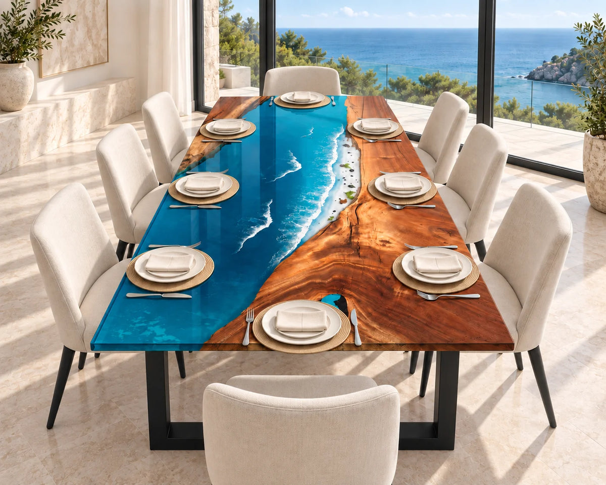 Aurorawoodart Custom Walnut Waves Beach Dining Table DT146