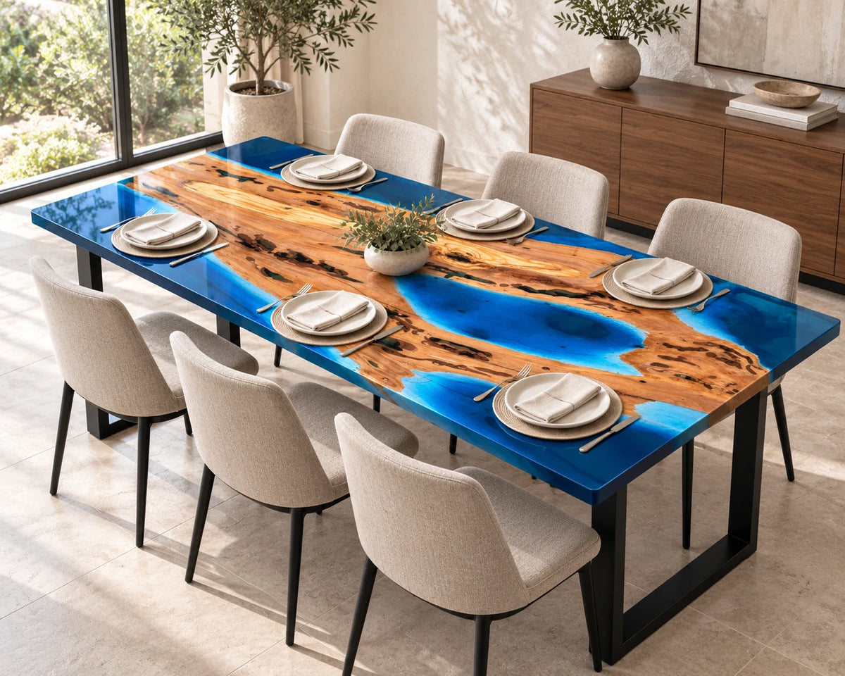 Aurorawoodart Custom Olive Waves Beach Dining Table DT147
