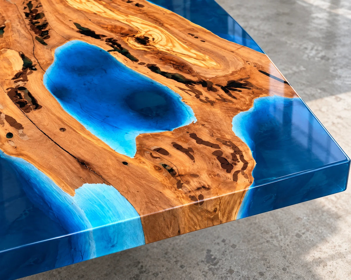Aurorawoodart Custom Olive Waves Beach Dining Table DT147