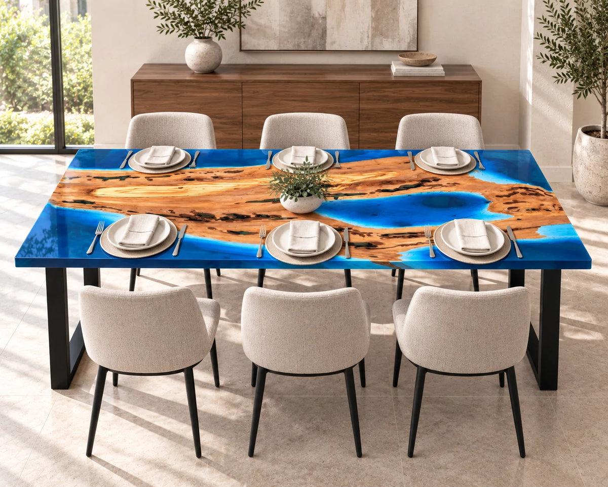 Aurorawoodart Custom Olive Waves Beach Dining Table DT147