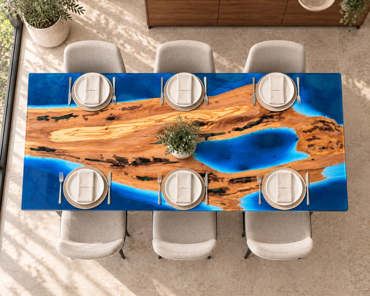 Aurorawoodart Custom Olive Waves Beach Dining Table DT147