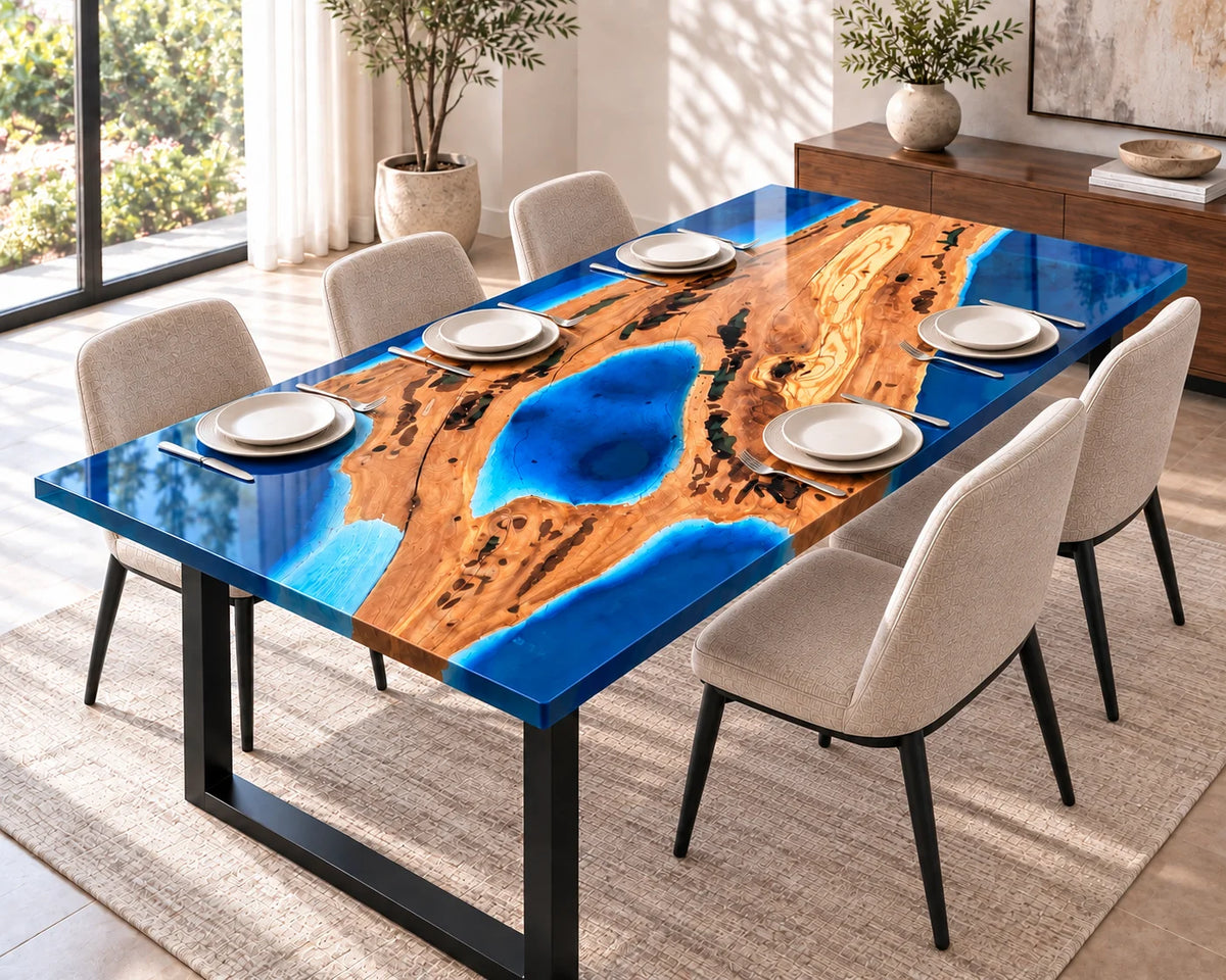 Aurorawoodart Custom Olive Waves Beach Dining Table DT147