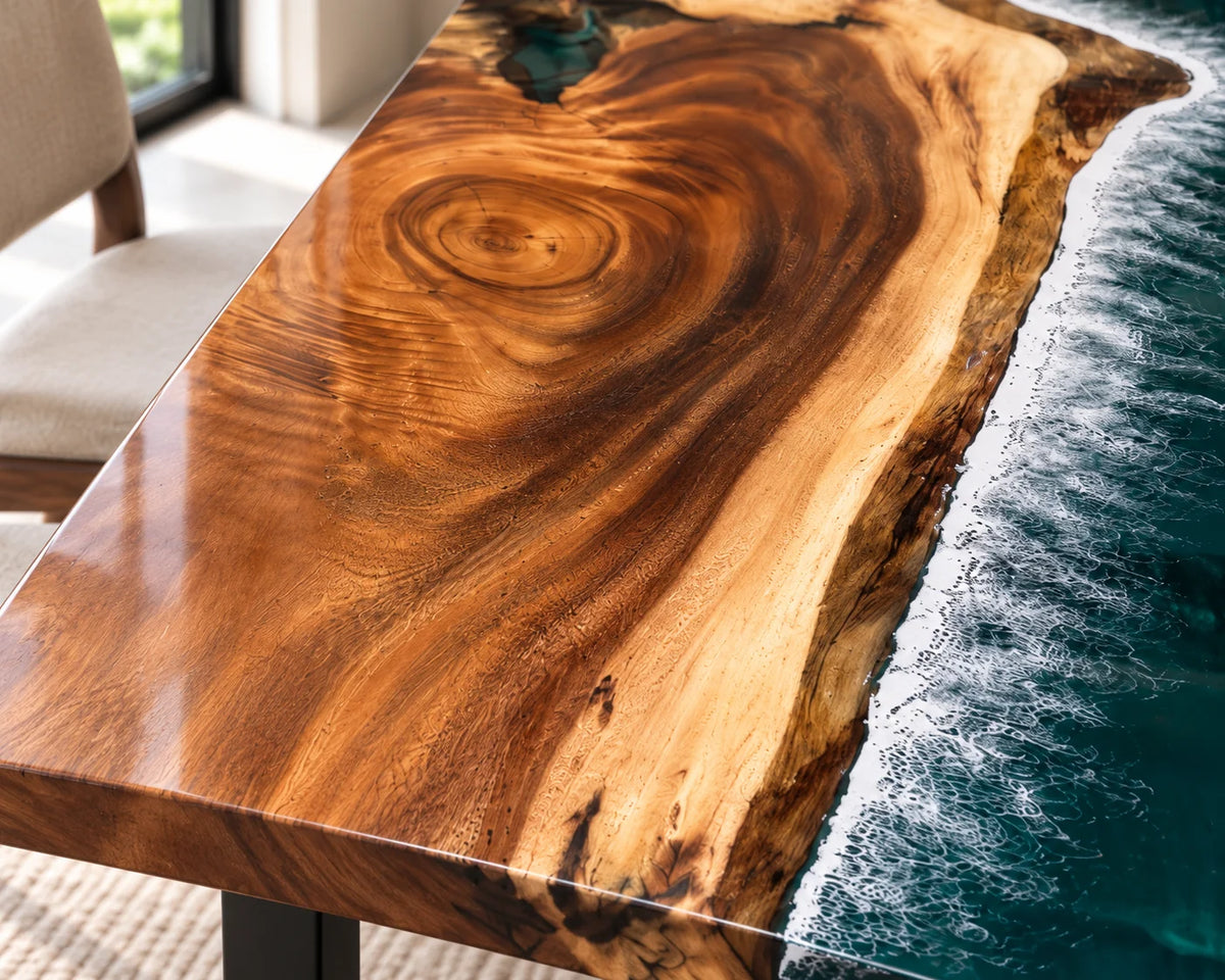 Aurorawoodart Custom Walnut Green Epoxy Beach Dining Table DT148