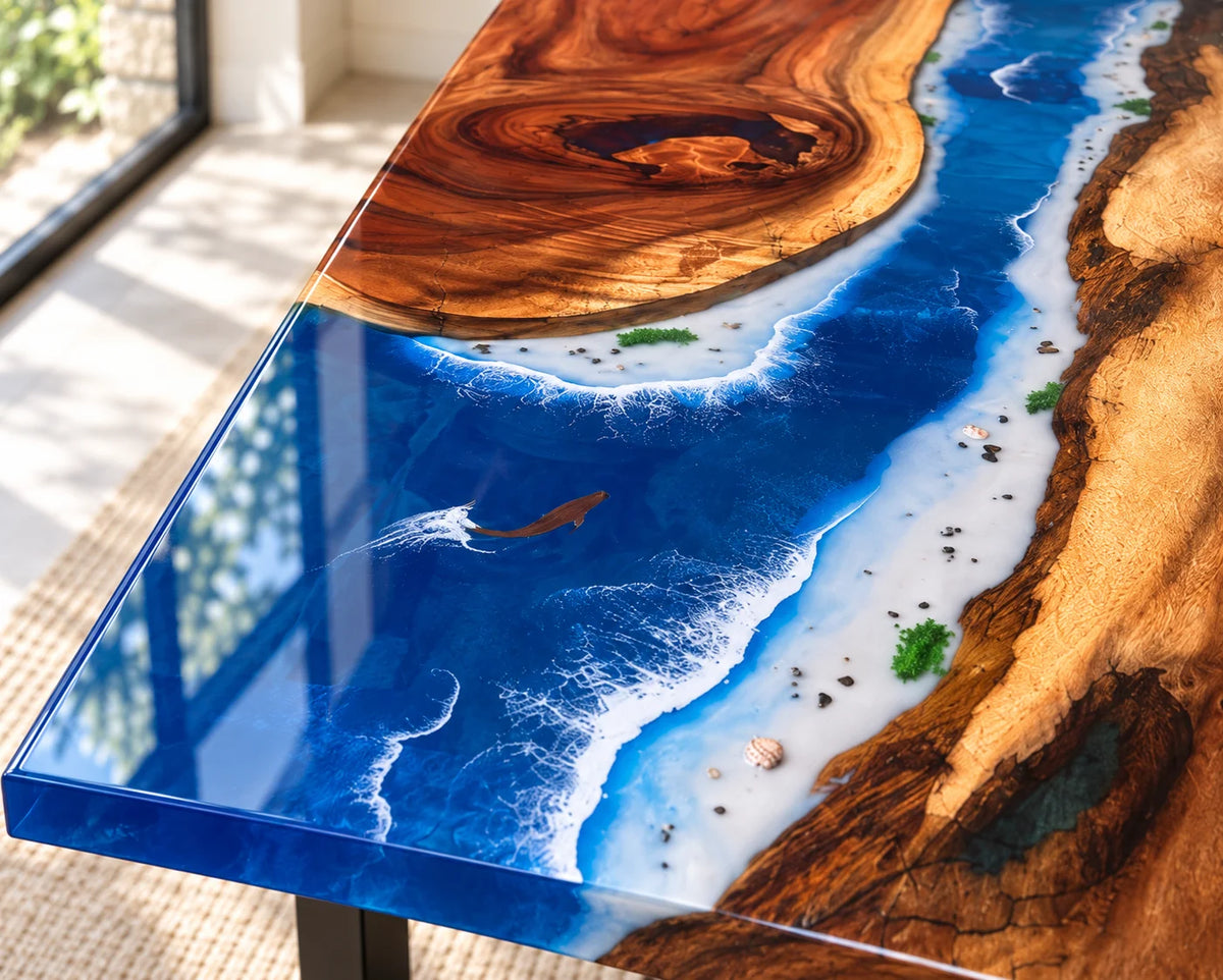 Aurorawoodart Custom Walnut Waves Beach Dining Table DT149