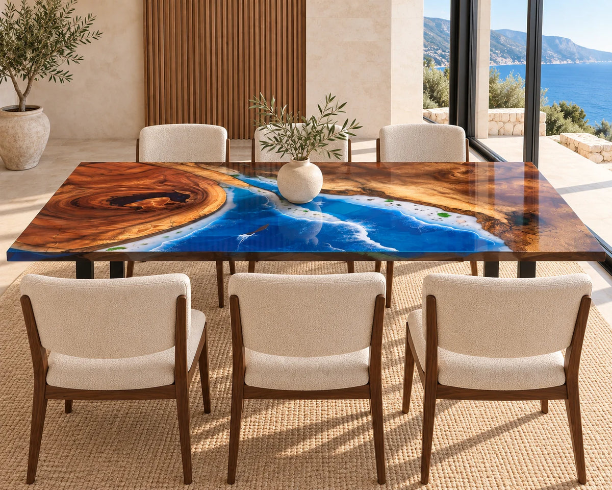 Aurorawoodart Custom Walnut Waves Beach Dining Table DT149