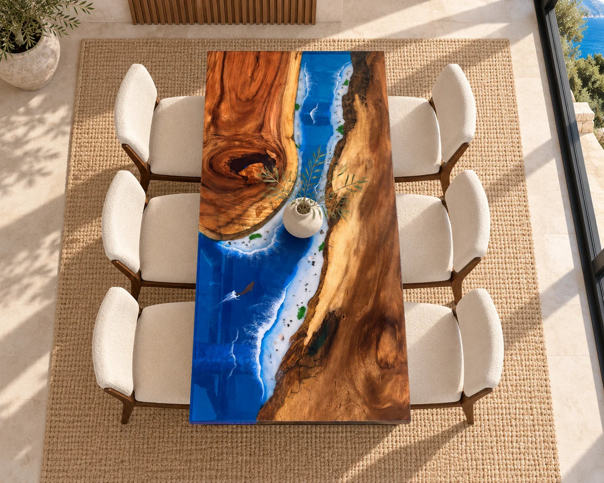 Aurorawoodart Custom Walnut Waves Beach Dining Table DT149