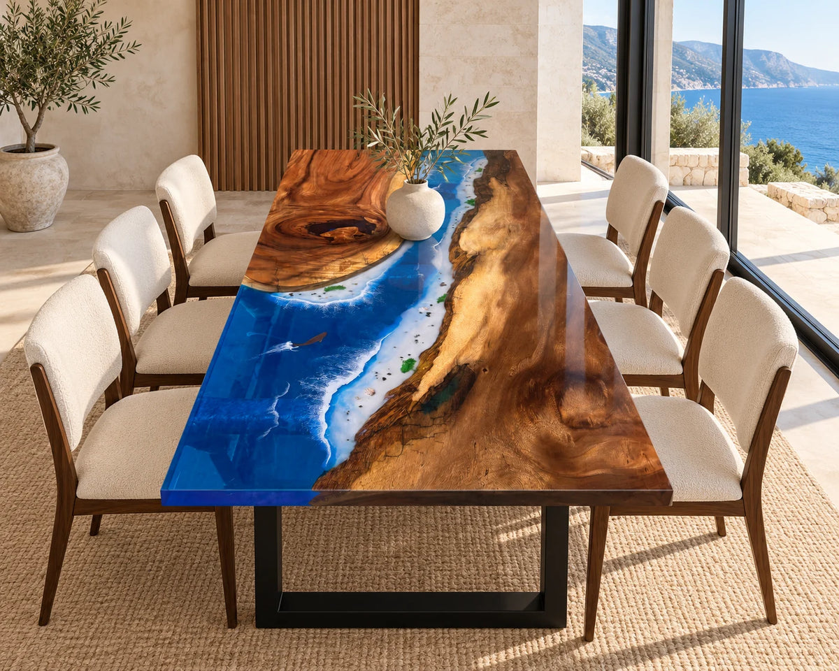 Aurorawoodart Custom Walnut Waves Beach Dining Table DT149
