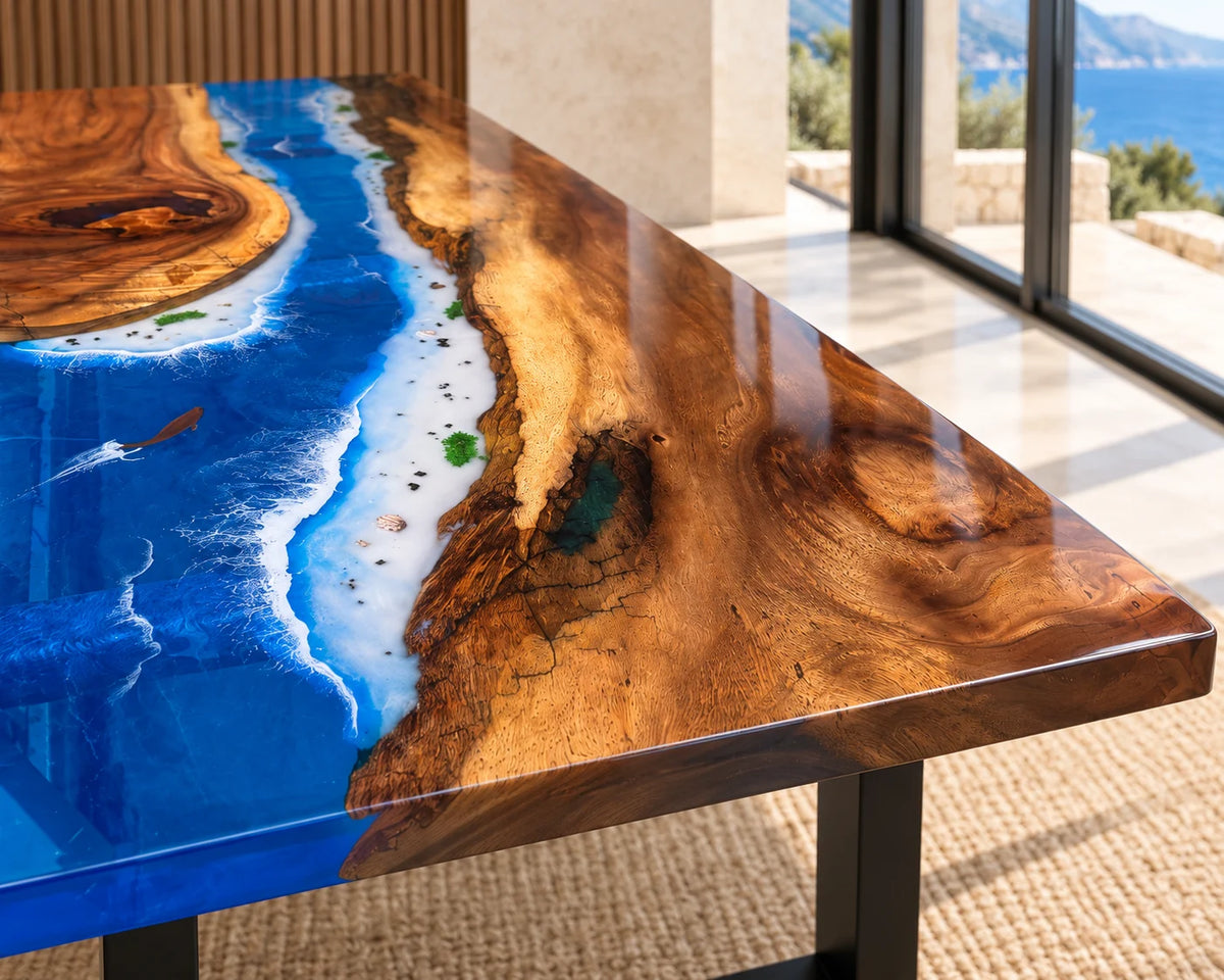 Aurorawoodart Custom Walnut Waves Beach Dining Table DT149