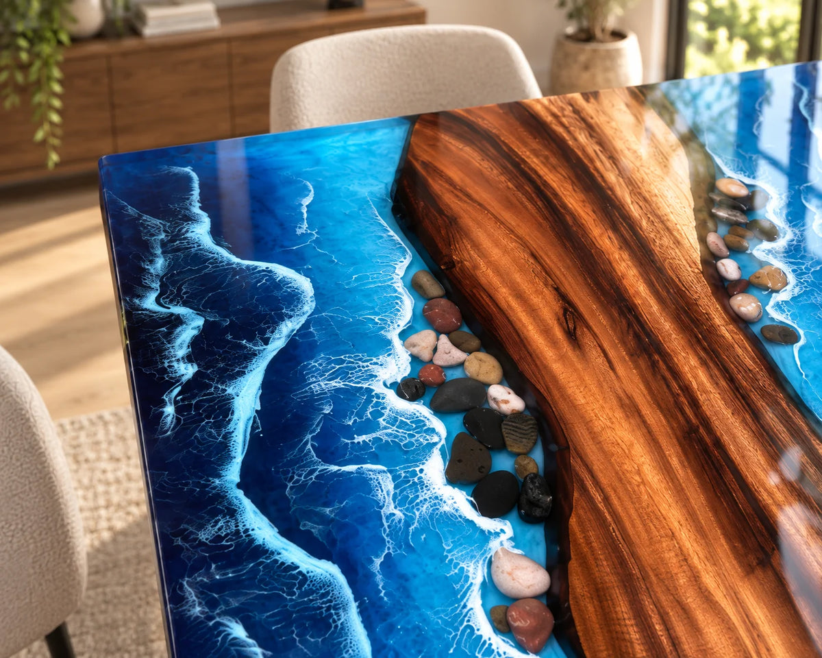 Aurorawoodart Custom Walnut Waves Beach Dining Table DT152
