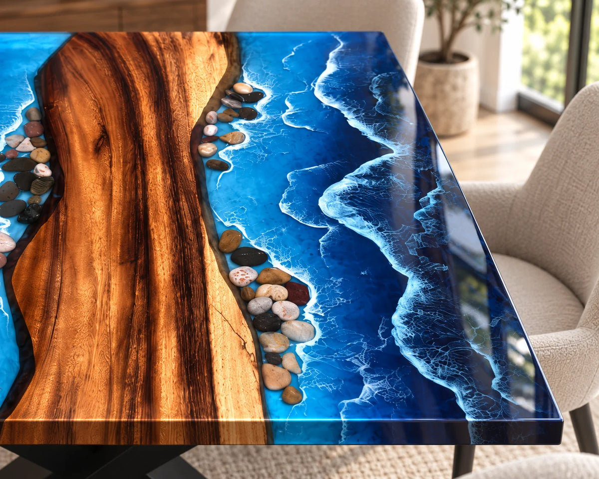 Aurorawoodart Custom Walnut Waves Beach Dining Table DT152